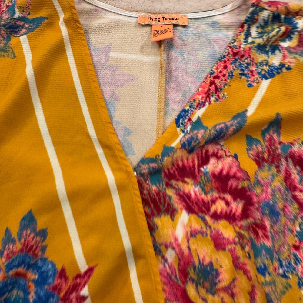 Flying Tomato Boho Floral Wrap Kimono Sleeve Crop Top Festival Summer Beach Sz L - Picture 4 of 13